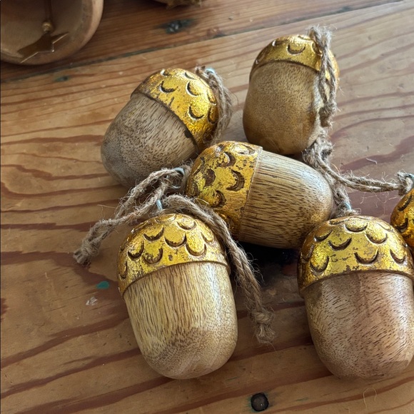 Wooden Acorn Ornaments with Gold Accents - Picture 3 of 3